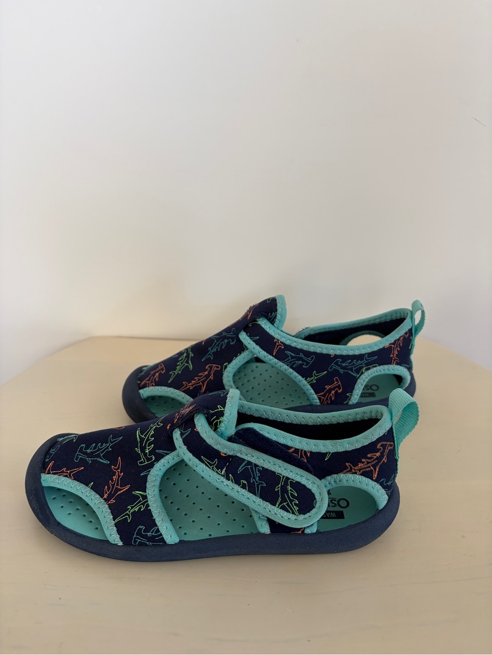 OshKosh B'gosh Navy & Teal Shark-Print Kids Water Shoes